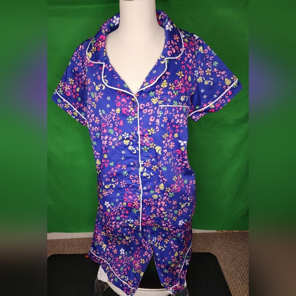 Jungle Cat Short Sleeve Classic  Woven Cotton PJSet Size M - Picture 2 of 7